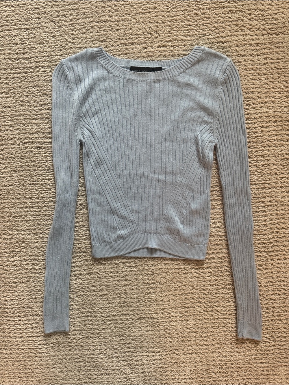 Topshop PETITE Light Blue Ribbed Crewneck Crop Sweater
